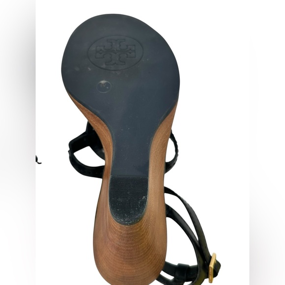 RARE Tory Burch Miller 4” Tonal Logo High Wedge Wood Heel - Picture 8 of 10